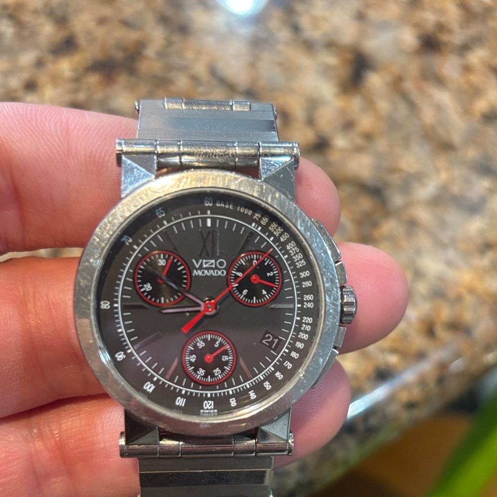 Movado Gray and Red Chronograph Watch